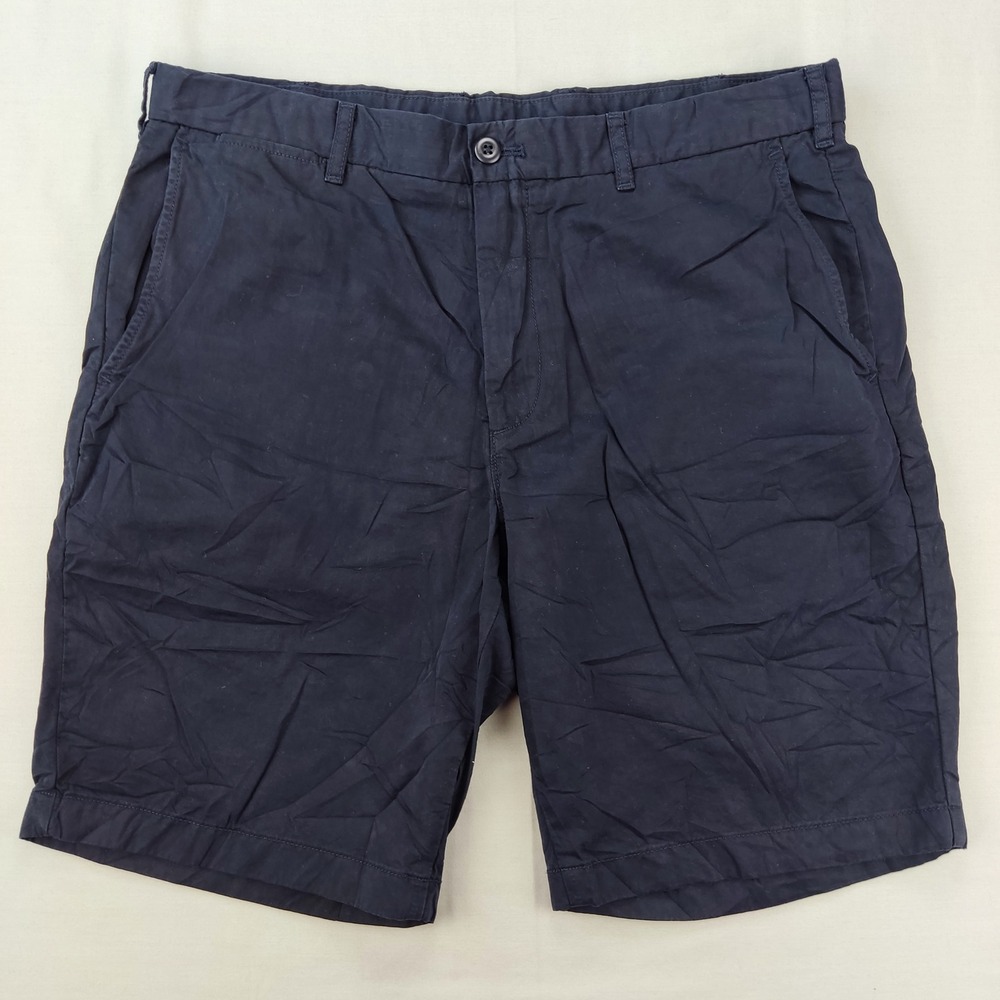 Uniqlo Shorts Mens L Blue Chino Flat Front 100% Cotton Casual 33-36 Waist